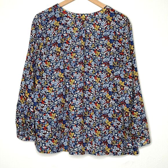 Old Navy Womens Popover Tunic Top XL Blue Red Floral Linen Sheer Vacation Spring - Picture 3 of 11